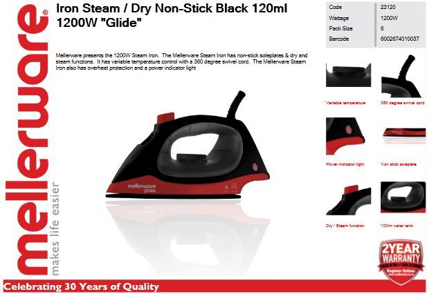 M/ware Steam Iron/dry N/stck Black 1 &#039;s